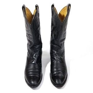 VTG Tony Lama Black Leather Vaquero Western Cowboy Boots